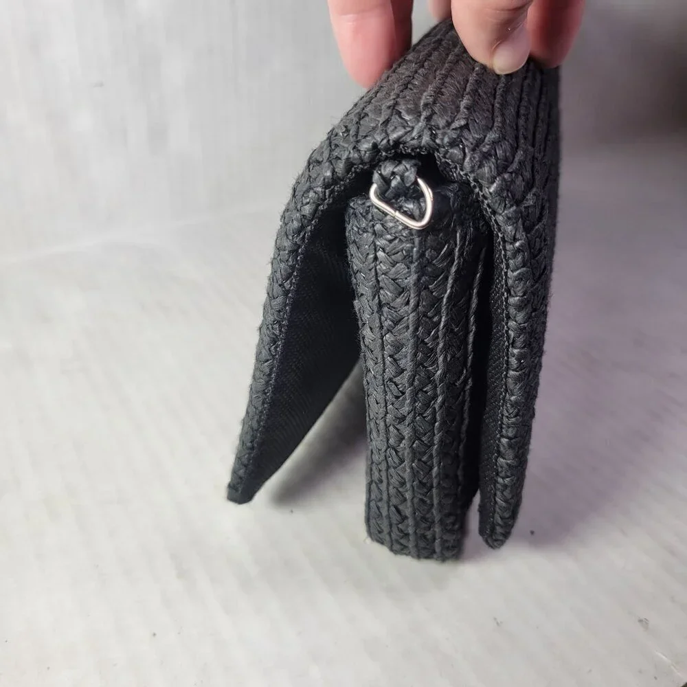 Betmar Black Woven Clutch With Magnetic Snap Closure & Interior Zipper Pocket